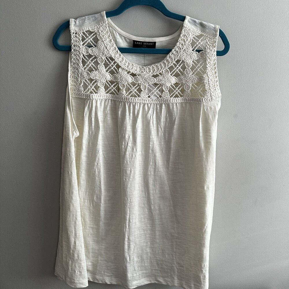 NWT Lane Bryant 22/24 Crochet Sleeveless Tank Cream Swing Boho Ivory